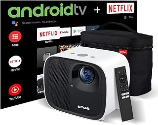 ETOE 4K Android TV 10.0 Projector, 1080P FHD Smart Projector with Auto Focus, Auto Keystone, 600 ANSI Lumens, Dual 10W Speakers, Netflix-Certified, 5.1G WiFi Bluetooth, Movie Projector with Bag