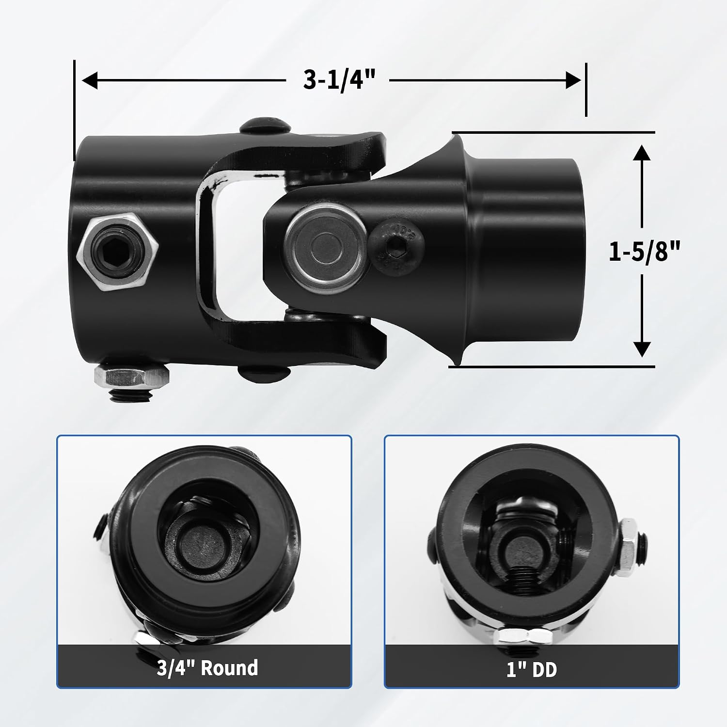 3/4" Round X 1" DD Steering U Joint Steering Shaft Universal Joint Coupling Black, 3-1/4" Overall Length 1-5/8" Outside Diameter