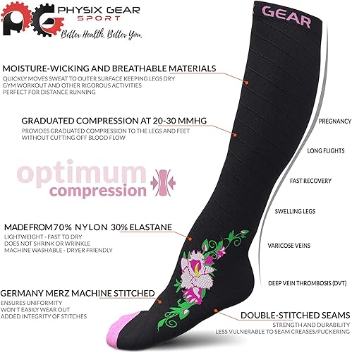 Miniatura 27 de Physix Gear - Calcetines de compresión 20-30 mmHg, para hombres y mujeres, para correr, enfermeras, espinillas, vuelo, viajes