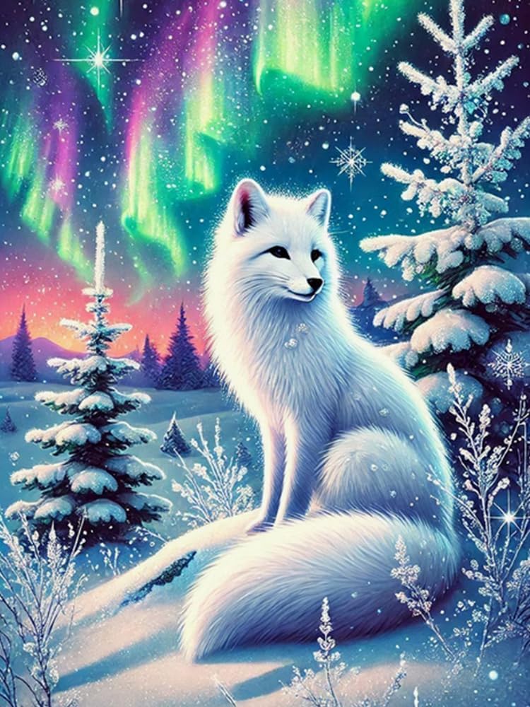 FanZheZhe Stamped Cross Stitch Kits for Adults Tapestry Kits for Adults Cross Stitch Kits Cross Stitch Kitscross Stitch Counted Cross Stitch Kits Aurora White Fox 11Ct40X50Cm
