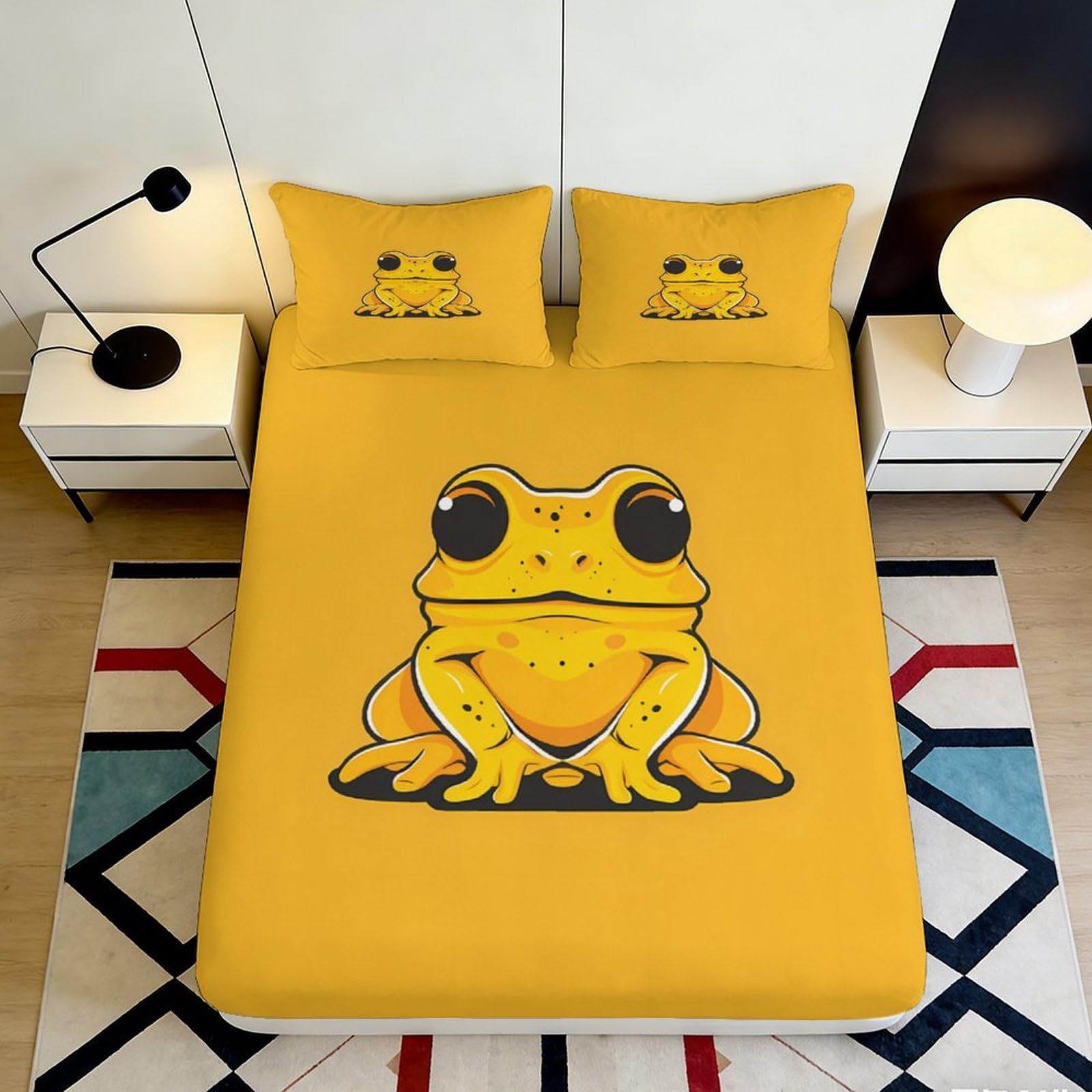 Pnayamiorkfel Style-8 3D Printed Yellow Frog Fitted Sheet Microfiber Cartoon Amphibian Bed Cover For Bedroom Dorm Room Decoration Mattress Protection 90X200x25cm
