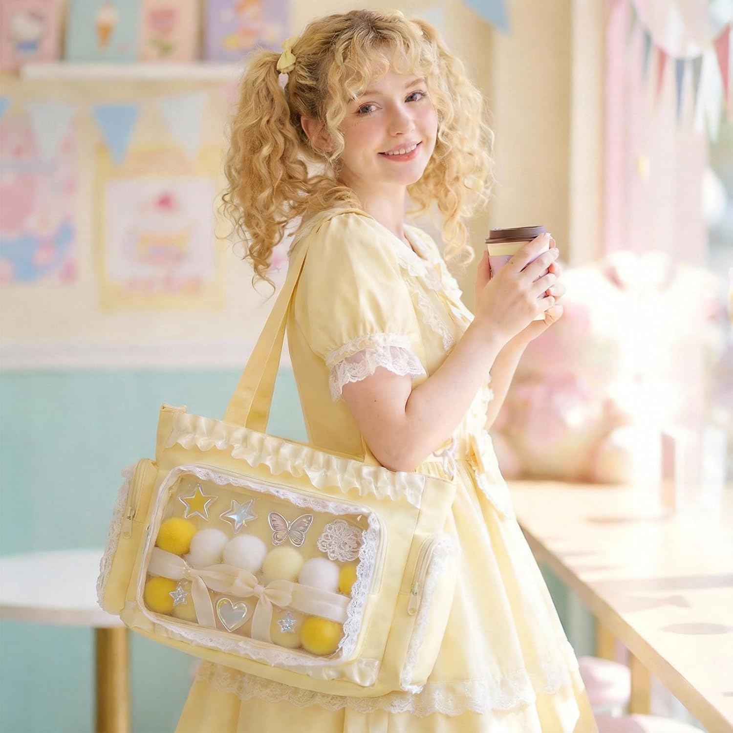 Ita Bag Pin Display Bag with Insert - Kawaii Y2K Aesthetic Crossbody Bags Lace Ruffle Shoulder Tote Purse