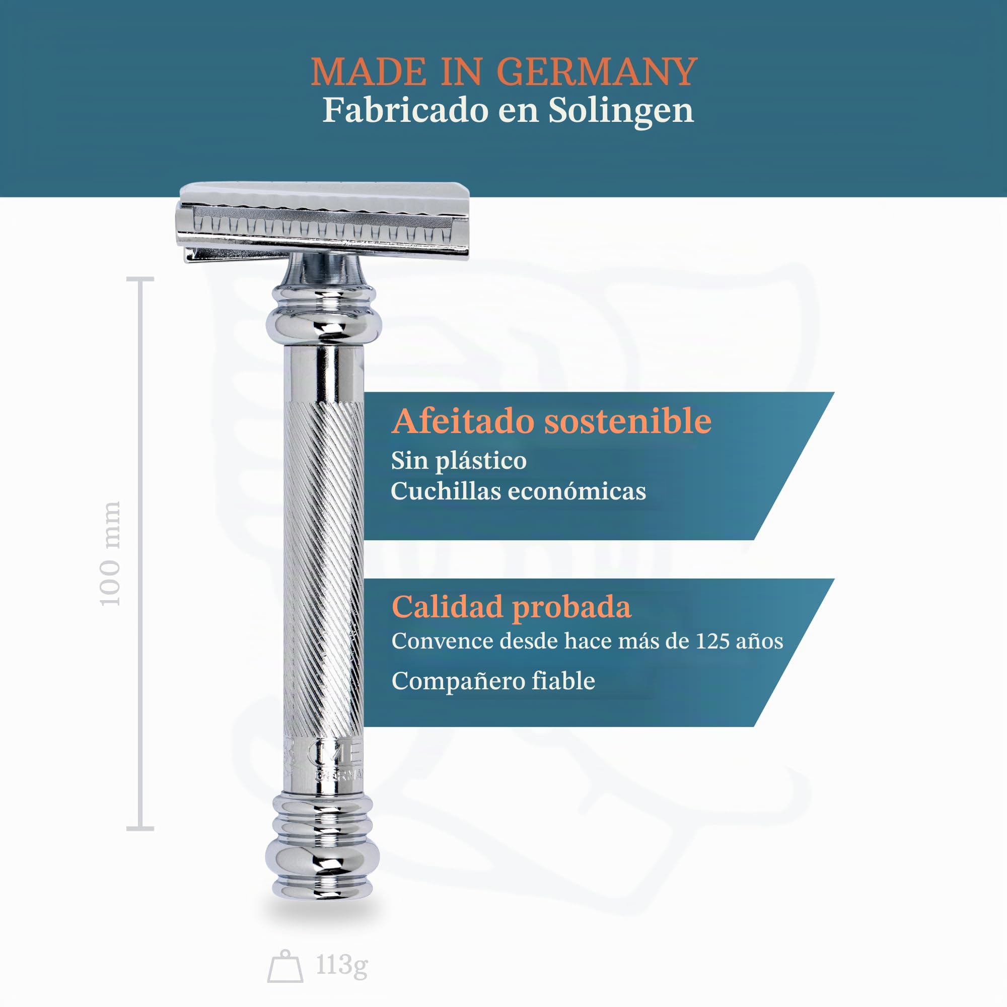 MERKUR Maquinilla de afeitar 39C | Barber Pole corte oblicuo pulido | afeitadora de dos piezas con corte oblicuo | peine cerrado | ideal para afeitado en húmedo | mango de latón | Made in Germany