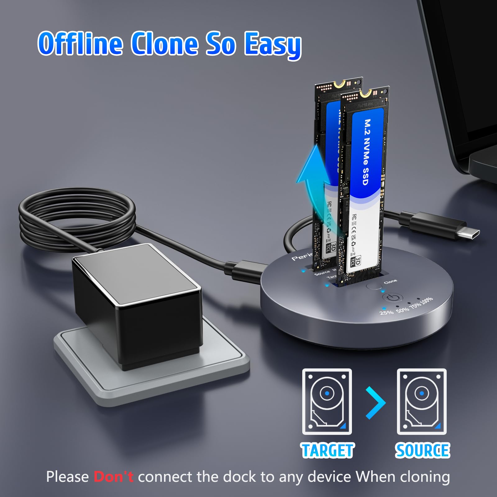 Stacja dokująca M.2 NVMe SSD Cloner 10 Gb/s Dual-Bay NVMe do USB, obsługuje klon offline, UASP, adapter obudowy SSD USB 3.2 Gen 2, stacja dokująca M.2 do SSD rozmiar 2230