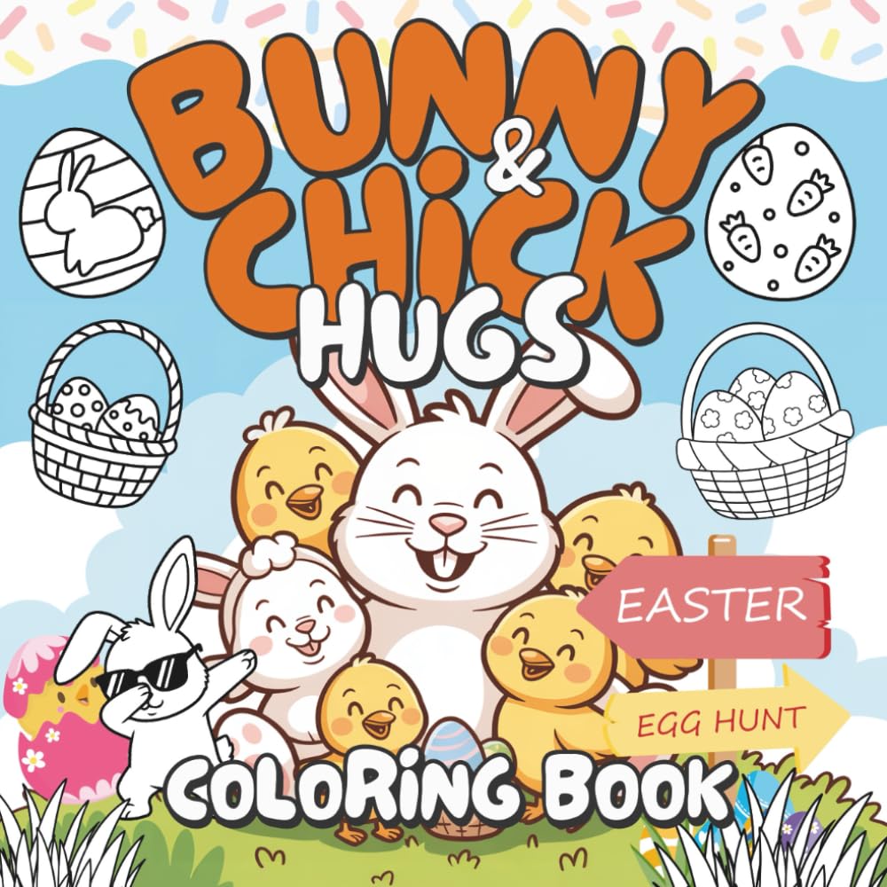 Bunny & Chick Hugs: Bold & Easy Easter Coloring Book for Kids Ages 4–8: Large Simple Bunnies and Smiling Chicks, Single-Sided Pages, Stress-Free Coloring Fun for Preschoolers and Early Elementary Kids