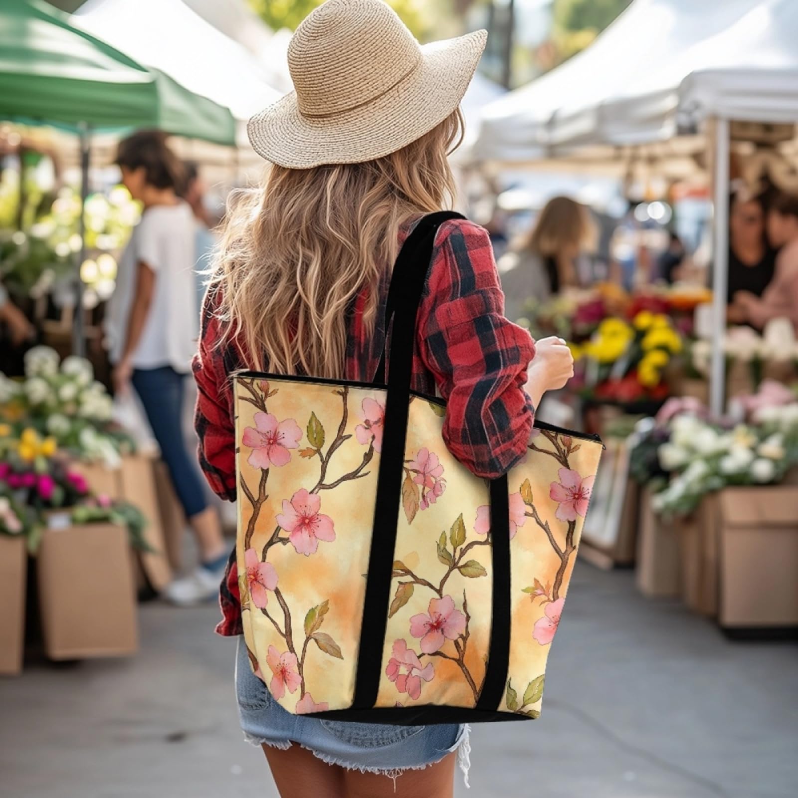 Tote Bag Tela Bolsas de Tela Poliéster Bolso de Mano de Mujer Reutilizable Bolsa Compra Plegable Tote Bag Cremallera Bolso Viaje Duradero Totebag