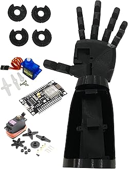 VAALI 3D Printed Non-Assembled Robotic Hand DIY Kit (Black) | 5 Motors + 1 ESP8266 Wi-Fi | 4X MG996R + SG90 | Plastic | STEM Kit for Robotics & Engineering for School Project