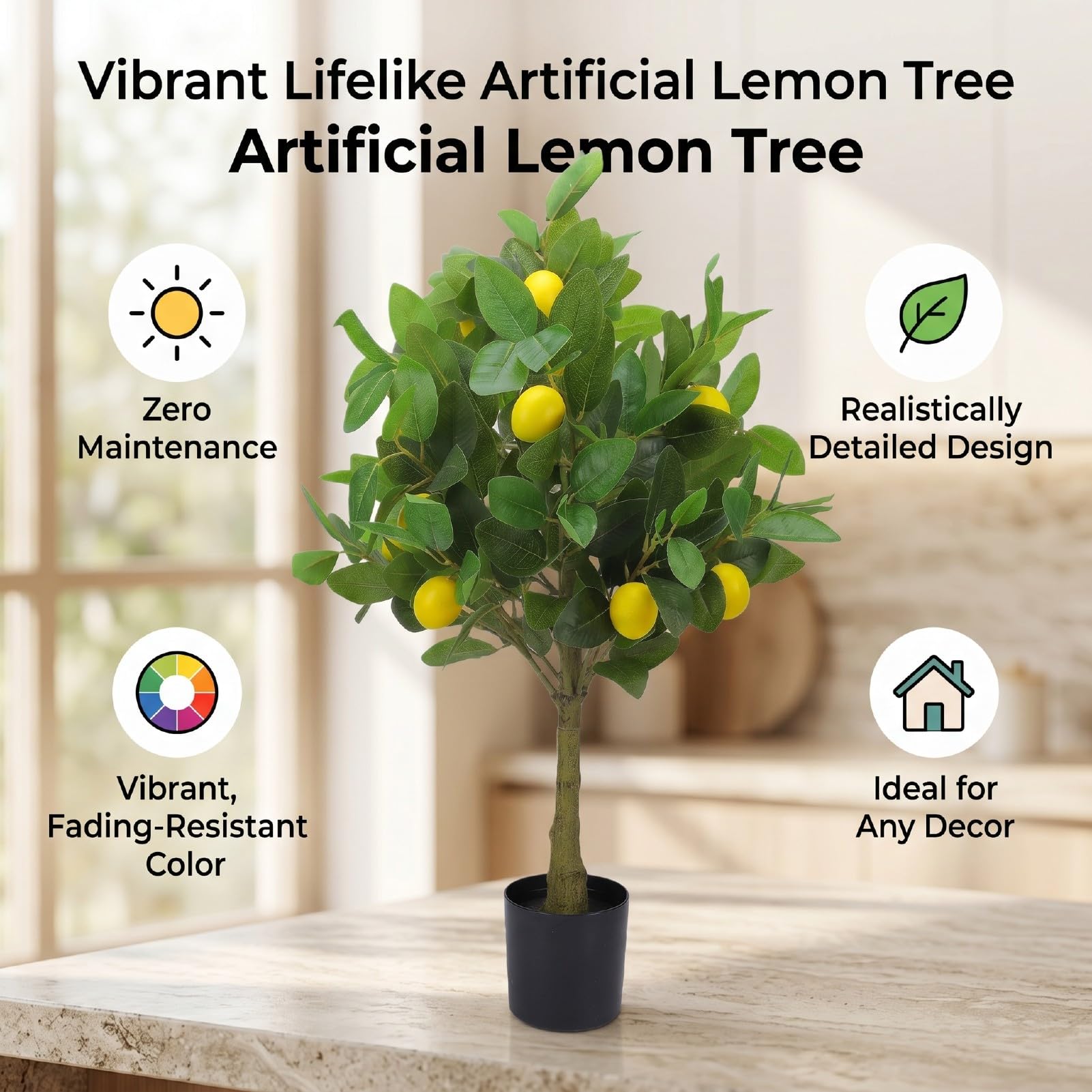 SUNGOOYUE Planta Artificial de Limón Sin Mantenimiento (80cm)