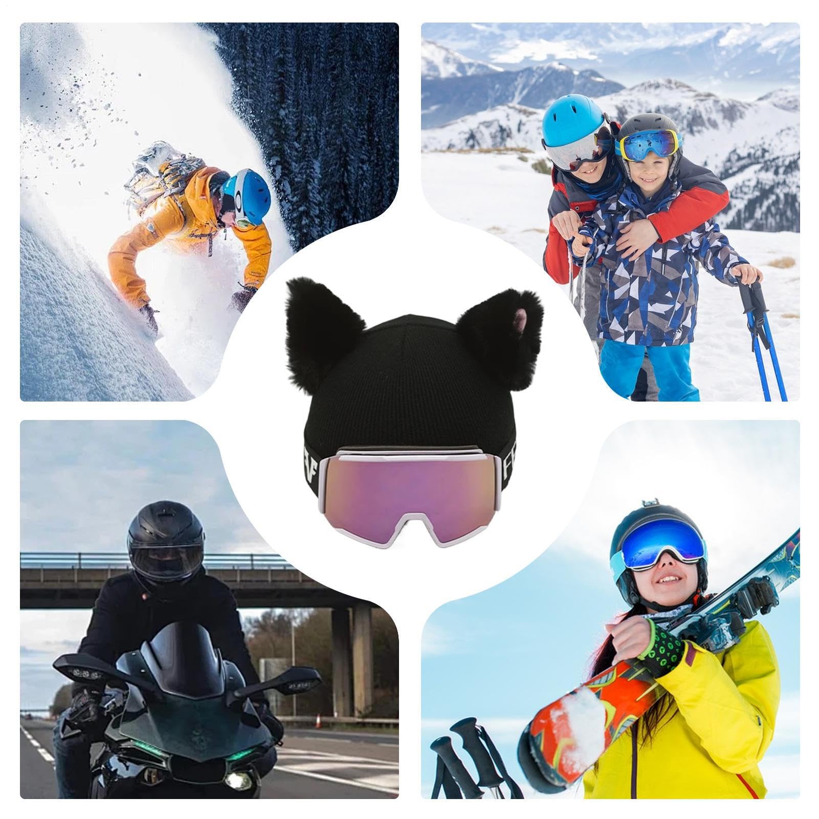 Fundá para Casco con Orejas De Gato: Gorro De Esquí De Felpa, Accesorio De Esquí Suave, Diversión En La Nieve