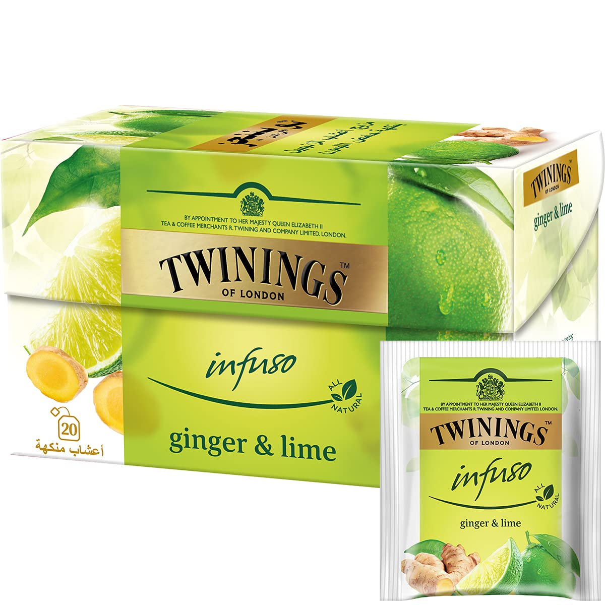 Infuso Ginger & Lime Tea, Luxury Tea Blend, Made with All Natural Ingredients, Naturally Caffeine Free, 20 Tea Bags