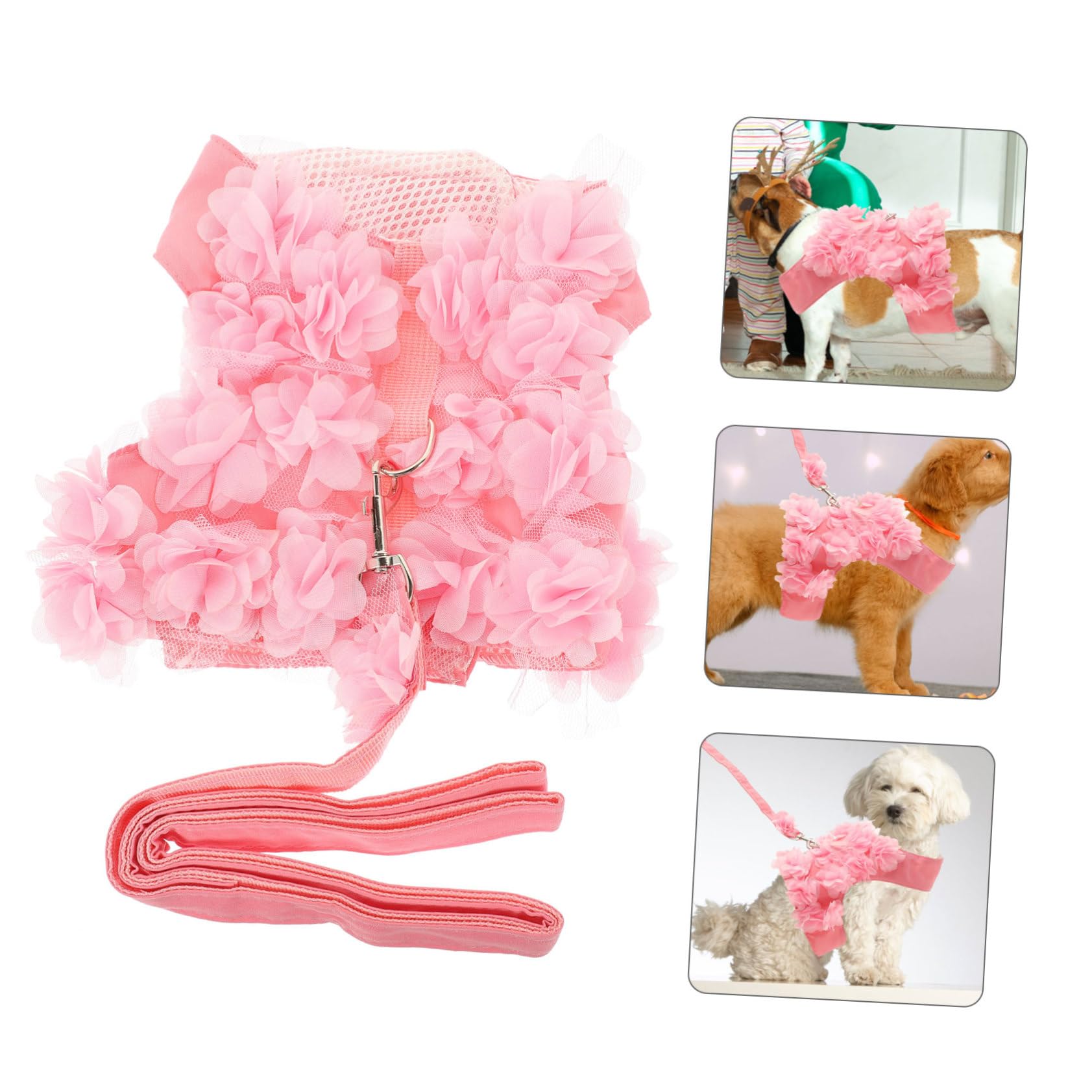 Beavorty 3stücke Verstellbares Blumen-Muster Haustiergeschirr Für Hunde Und Katzen Atmungsaktives Brustgeschirr Mit Traction Rope Für Frühling Und Sommer Zufällige Farben
