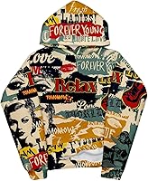 SOLYHUX Men's Vintage Graphic Hoodie Sweatshirt - Soft Stretchy Polyester Pullover, Loose Fit Drop Shoulder Streetwear
