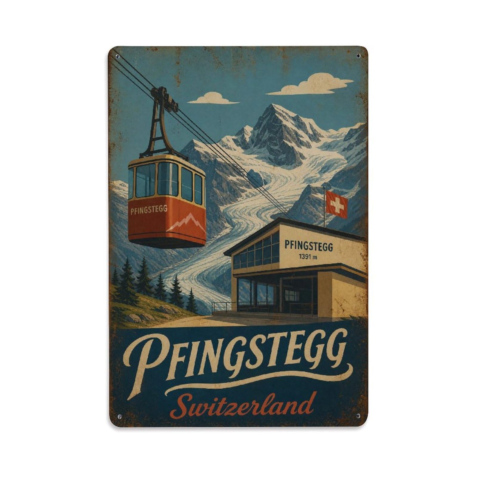 Gead 8X12inch Style Vintage Travel Pfingstegg Switzerland Cable Metal Tin Sign
