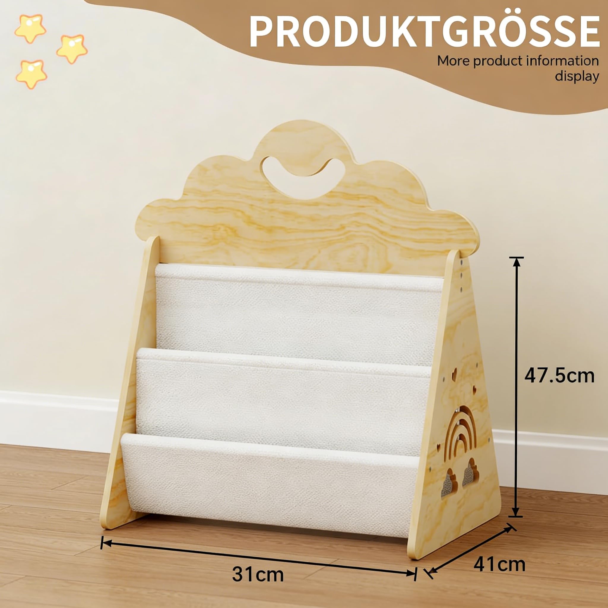 CEWROM Montessori Bibliothèque en bois pour enfants, double face avec poches en toile robuste, portable avec poignée, pour chambre d'enfant, salle de jeux et maternelle