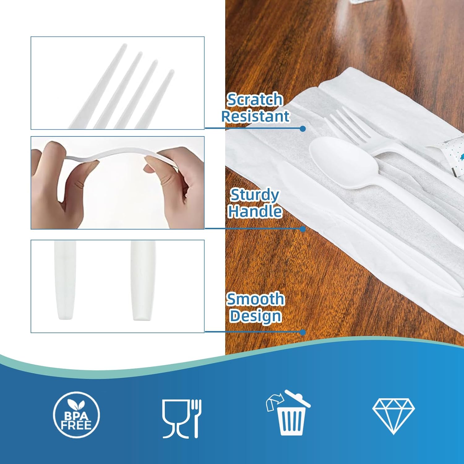 250 Sets 5.5inch Plastic Cutlery Packets, Medium Weight Individually Wrapped White Disposable Plastic Cutlery Packs(Fork Spoon Knife Napkin Salt Pepper 6 in 1)