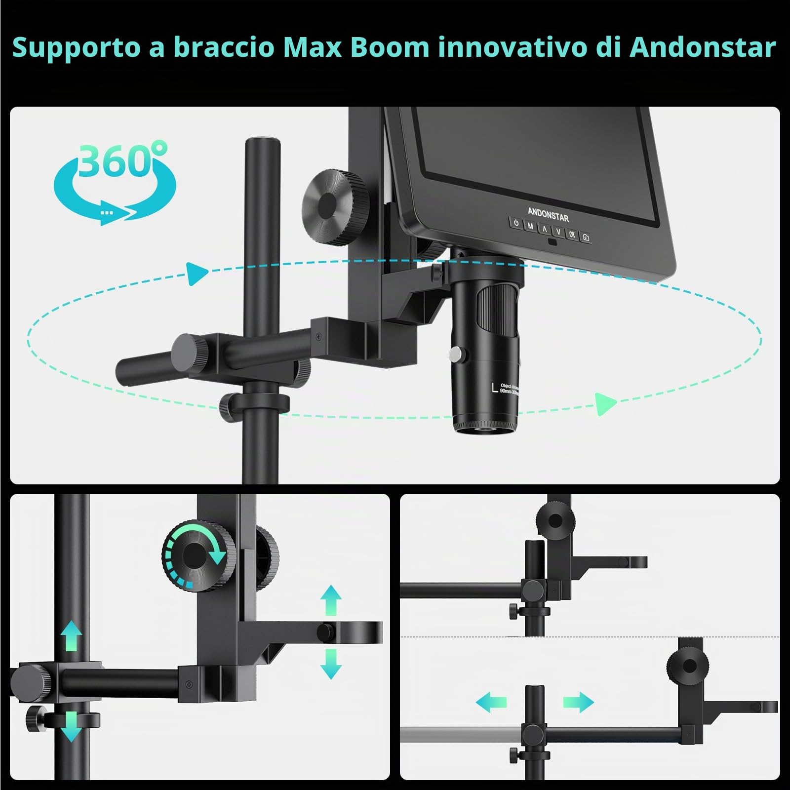 Andonstar Microscopio digitale AD249S-Max a 3 lenti con supporto massimo