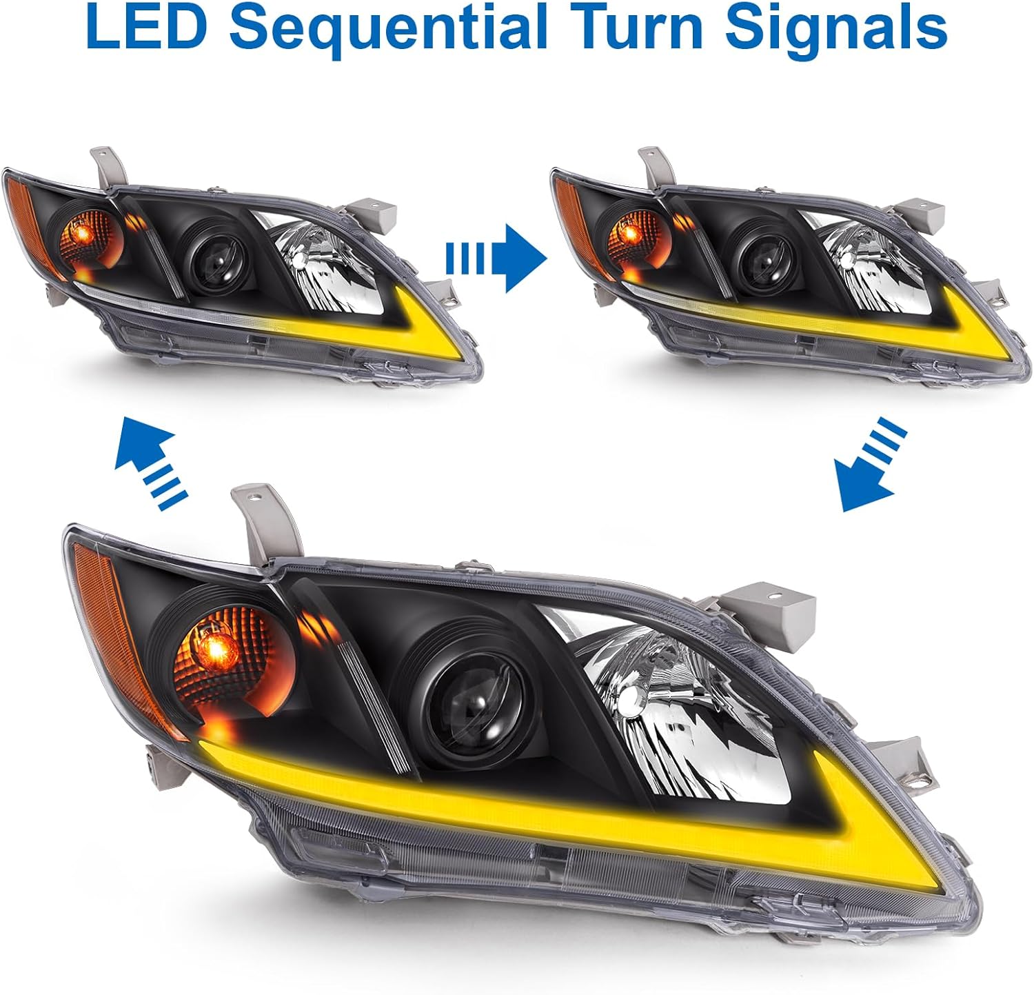 Projector Headlamp Assembly w/LED DRL Sequential Turn Light Fit For 2007-2009 07 08 09 Camry 2007 2008 2009 07 08 09 Toyota Camry Headlight