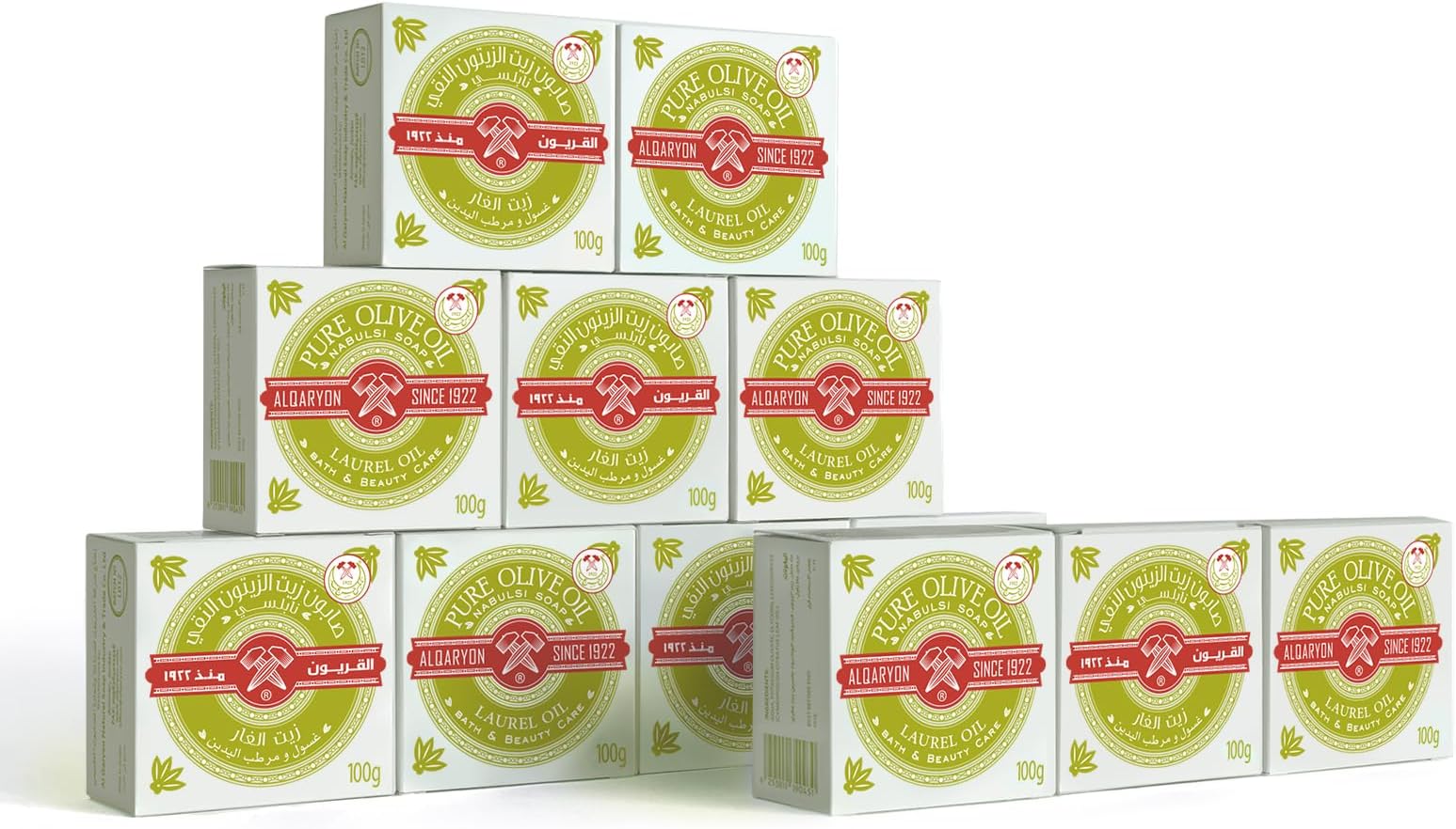 Value Pack Laurel Oil Pure Olive Oil Nabulsi Soap 100gX12 Curved Bars, Bath & Beauty Care - صابون نابلسي من زيت الزيتون النقي وزيت الغار تعبئة القيمة 12 قطعة الكيرڤ 100غم، للاستحمام والعناية بالجمال