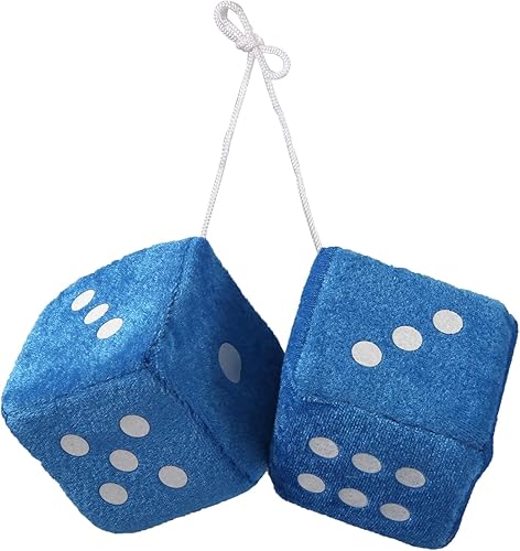 Par de dados de felpa para espejo retrovisor de automóvil, dados azules para interior de automóvil, dados de felpa vintage para automóvil, dados