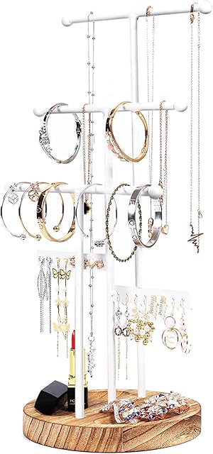 Becko Jewellery Organiser Stand Jewellery Tree Stand Jewellery Holder for Necklaces Bracelets Earrings and Rings (4 Tier, White)