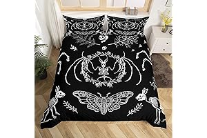 Spooky Sheets: Moth Animal Theme Duvet Cover Queen Size,Gothic Skull Boho Comforter...