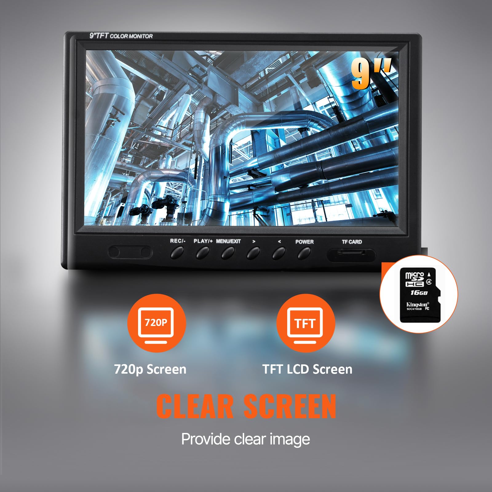 VEVOR Inspection Camera Rura 91,5 m Endoskopowy ekran odpływowy 9'' z wodoodpornym rejestratorem DVR IP68 12 diod LED, regulowana, karta SD 16 GB do rury kanalizacyjnej domu hydrauliki spustowej