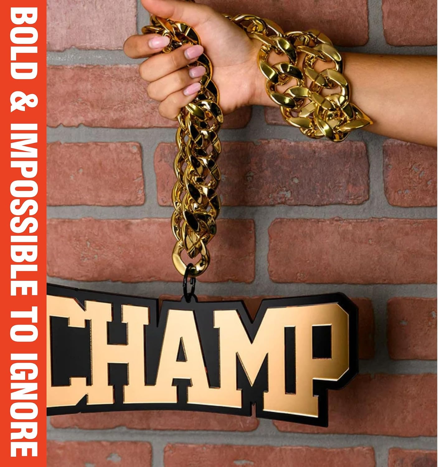 TrophySmack 'Champ' Turnover Chain - Chrome Gold & Black Acrylic