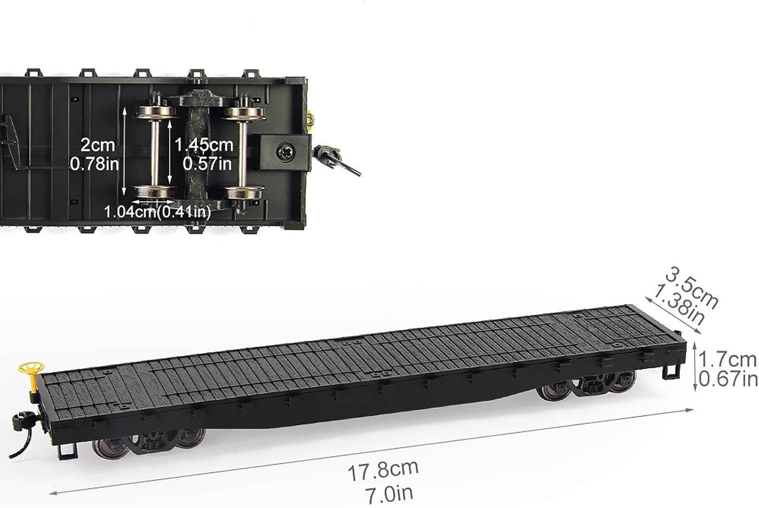 Evemodel C8741 2pcs HO Scale 1:87 52' Flat Car Flatbed Transporter 52ft Model Train Container Carriage Freight Car (Black)