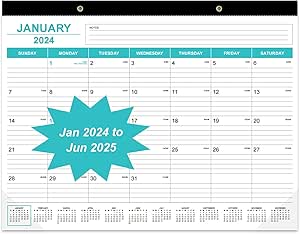 Large Desk Calendar 2024 - 2025, Runs from Jan 2024 to June 2025, 22