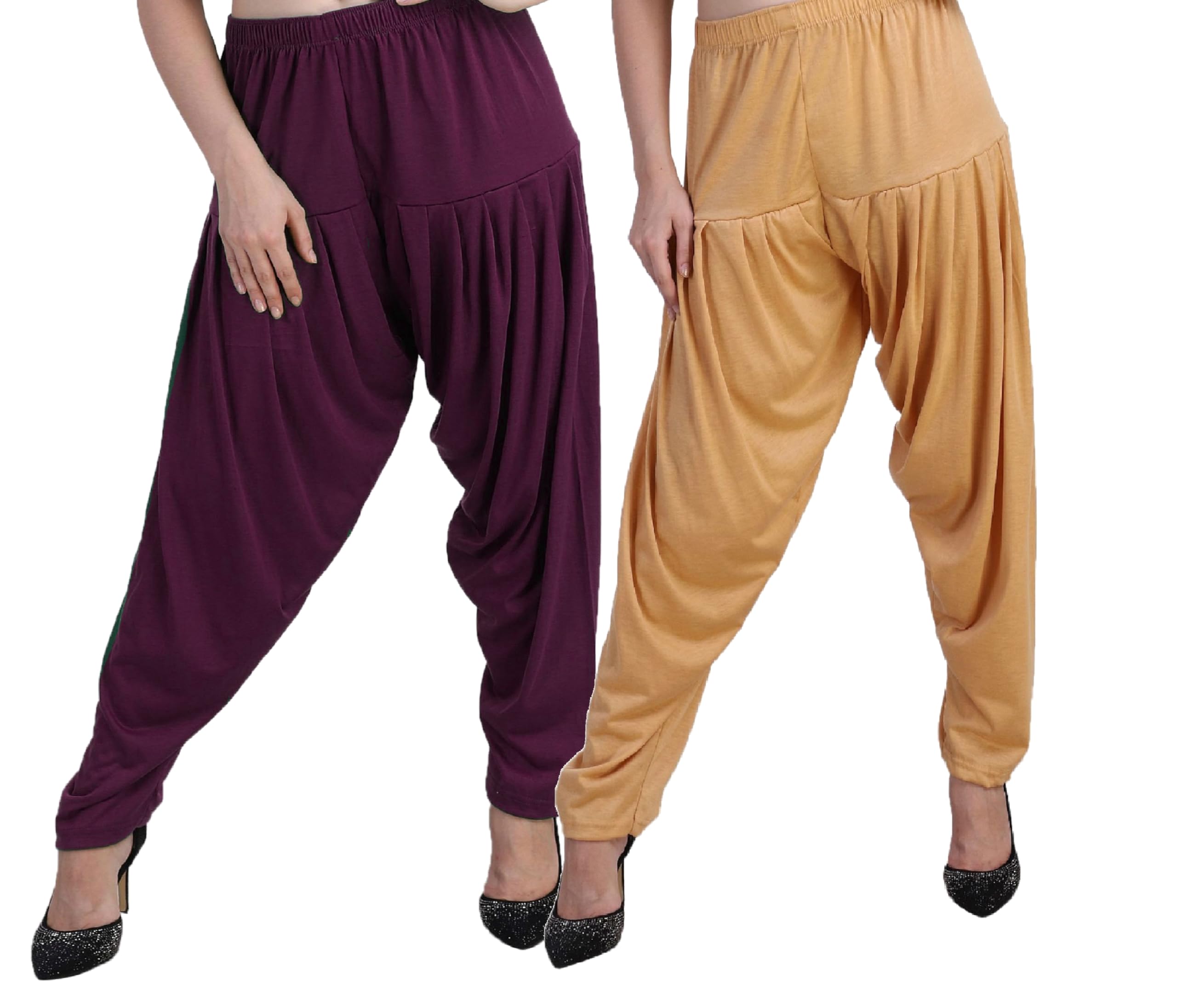 Women Drawstring Pleated Pattern Solid Viscose Pack 2 Patiala Pants (Orange::Pink ::Multicoured)-image-9
