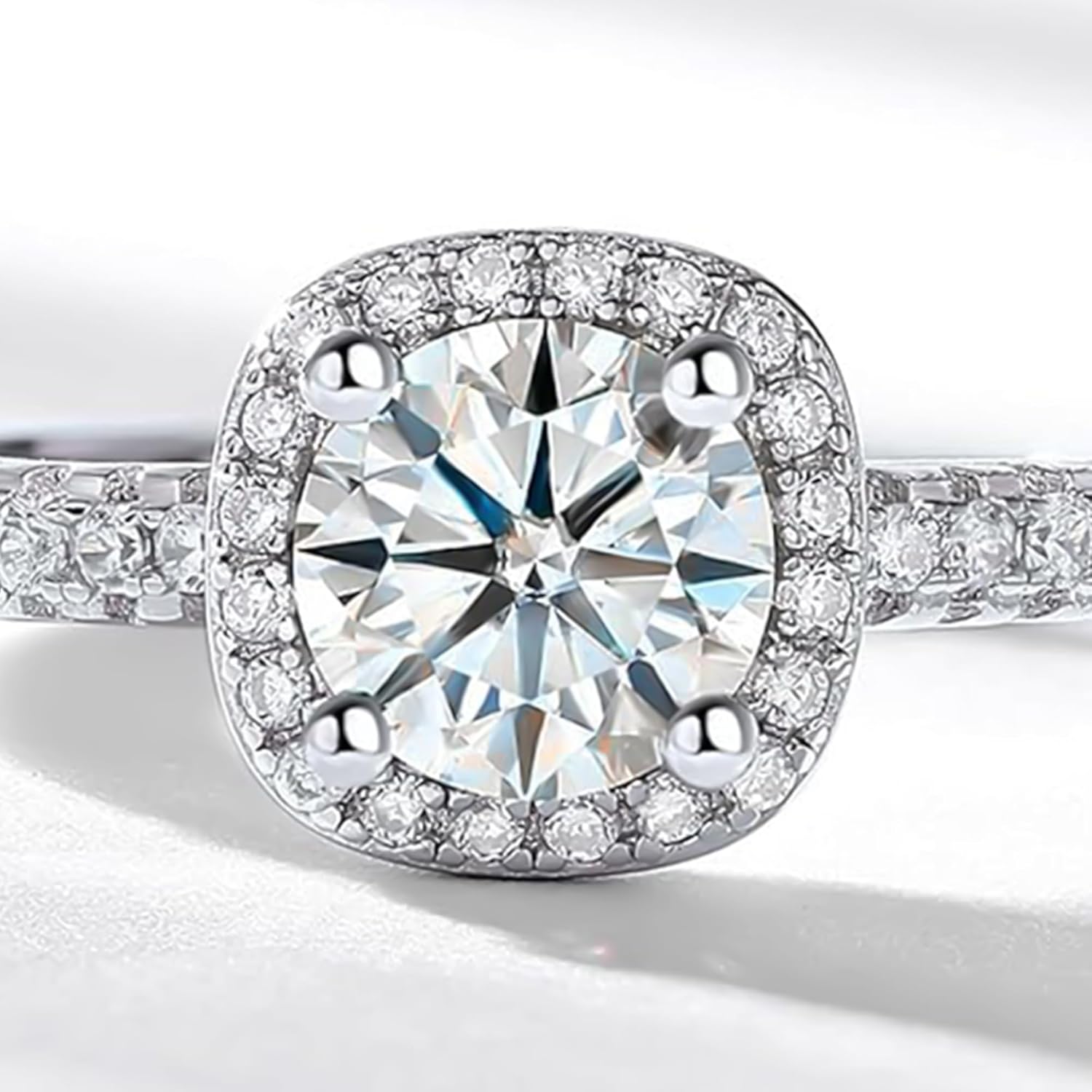 Moissanite Adjustable Engagement Ring 18K White Gold Plated 2 Carat Promise Eternity Ring for Women, Wedding Rings, Jewelry Gift, Friendship Promise Fashion Jewelry Valentine Gifts for Women Adjustable Size 6-10 - Image 3