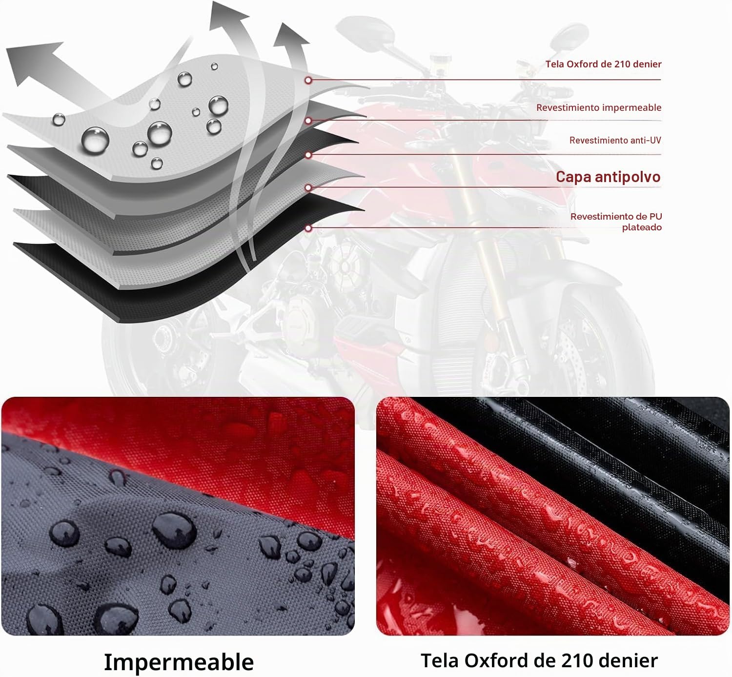 NEVERLAND Funda para Moto Curbe Moto 210D Oxford Funda de Moto Impermeable Cubierta Protectora con Banda Reflectante a Prueba de Sol Lluvia Polvo Viento Nieve 220 * 95 * 110 CM