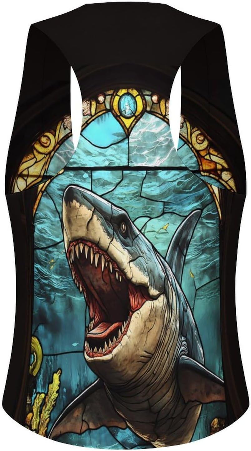 Glass Window Shark Megalodon Women's Tuxedo Waistcoat Suit Vest | 3 Button V-Neck Slim Fit Casual Sleeveless Top