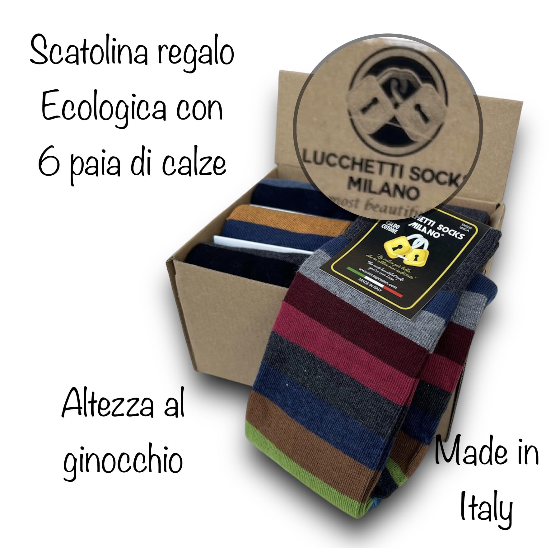 Lucchetti Socks Milano Lot de 6 Paires de Chaussettes Longues Chaudes en Coton pour Homme à Pois Colorés Tendance à Motifs Mode Made in Italy