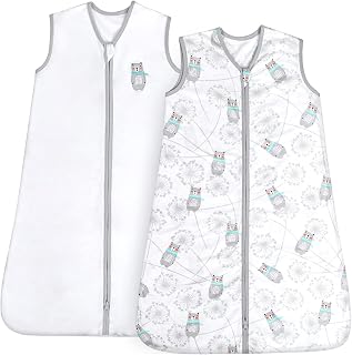 TILLYOU 2 Pack Baby Sleep Sack 12-18 Months 100% Cotton Wearable Blanket 0.5 TOG Sleeveless Summer Sleep Sacks with 2-Way Zipper, Gray Bear & White