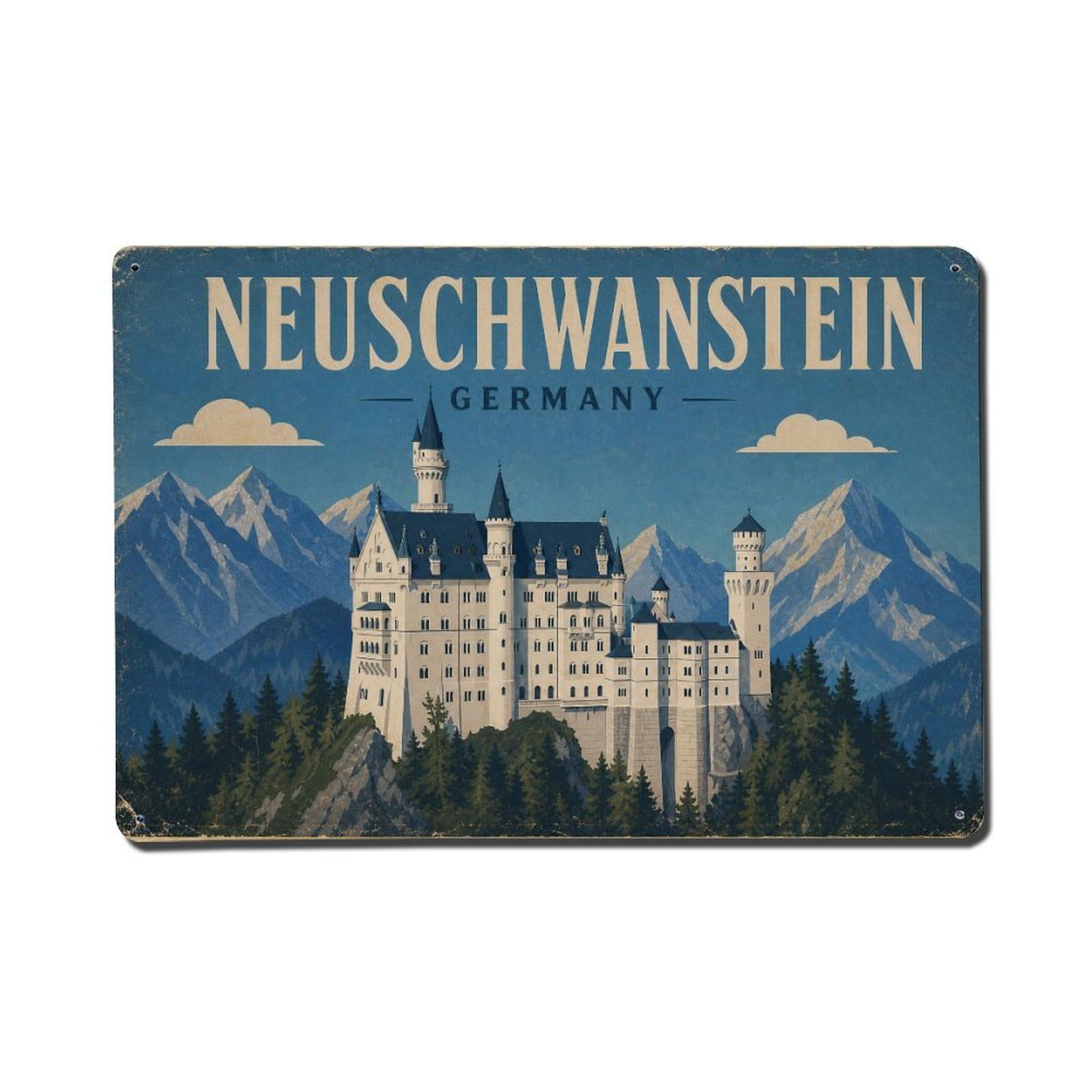 Vintage Travel Germany Neuschwanstein Metal Tin Sign