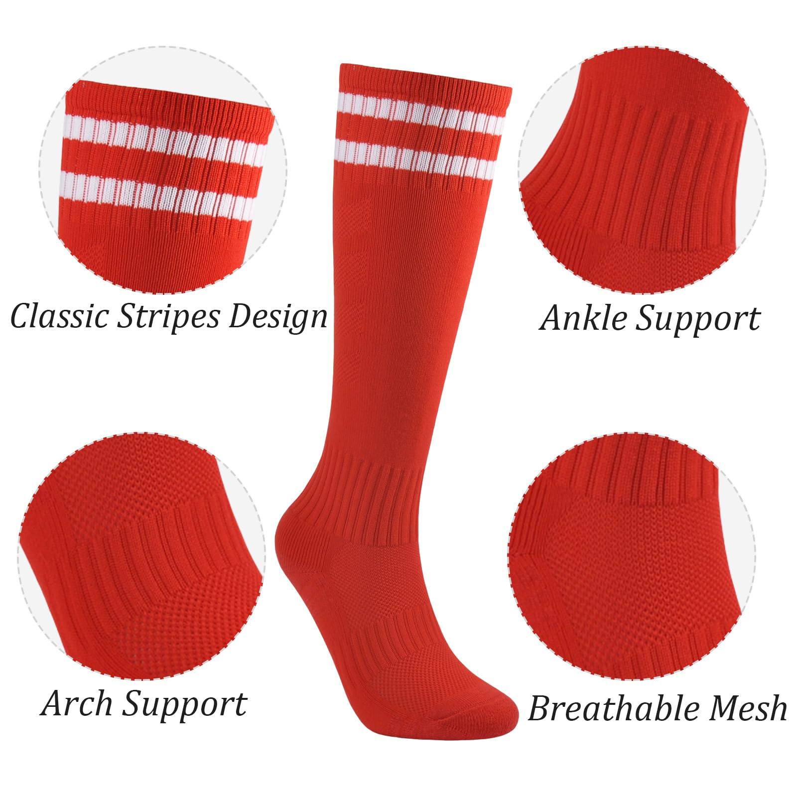 Hakugoo Kids Athletic Knee High Socks - Soccer, Baseball, Football & Softball Socks for Boys & Girls - 6 Pairs (L)