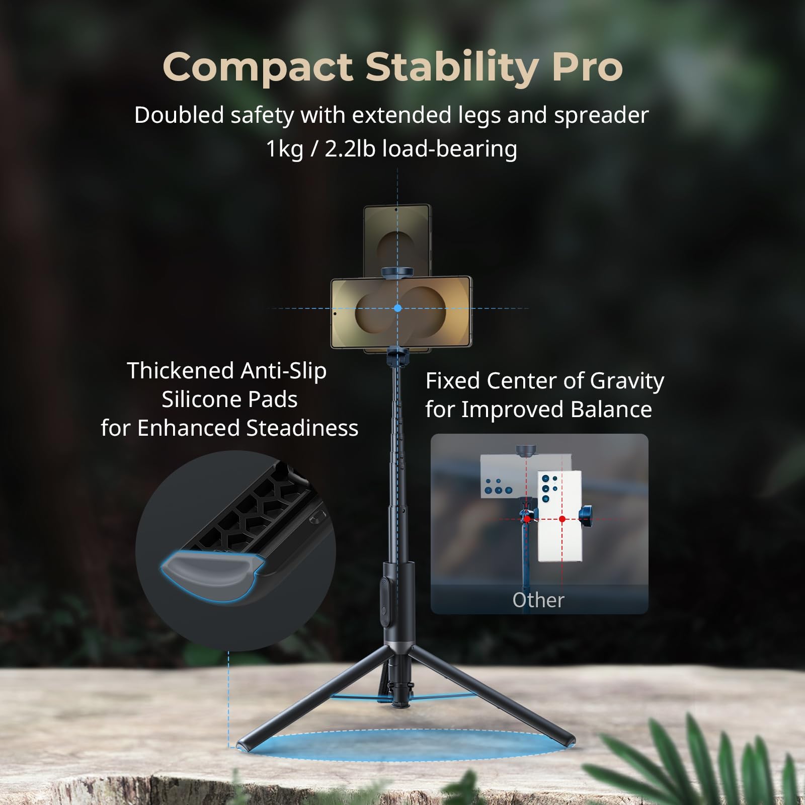 SMALLRIG Statyw do selfie ST30 One-Touch Deploy, 57,9" Automatyczny statyw z pilotem i mocowaniem na stopce zimnej, do iPhone'a, Androida, nagrywania wideo, podróży, vlogowania, czarny 5291
