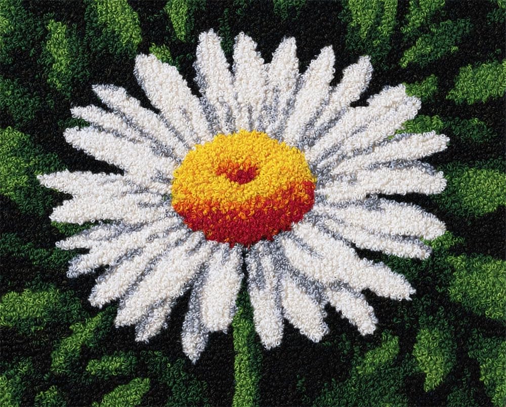 Kitquiver DIY Latch Hook Rug,White Daisy,Crochet Kits Embroidery Kits Home Carpet Rug Making Canvas,Needlework Crafts for Home Decor 15X20In