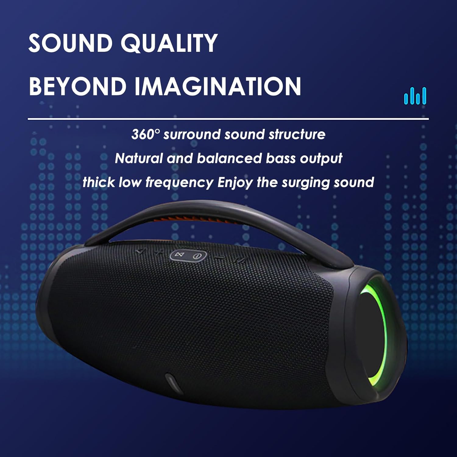 Portable Bluetooth 5.0 Speakers, RGB Speaker with 360 Degree Surround Sound Loud Speaker with Lights Long Battery Life Outdoor Speaker for Party (Black) - Image 3