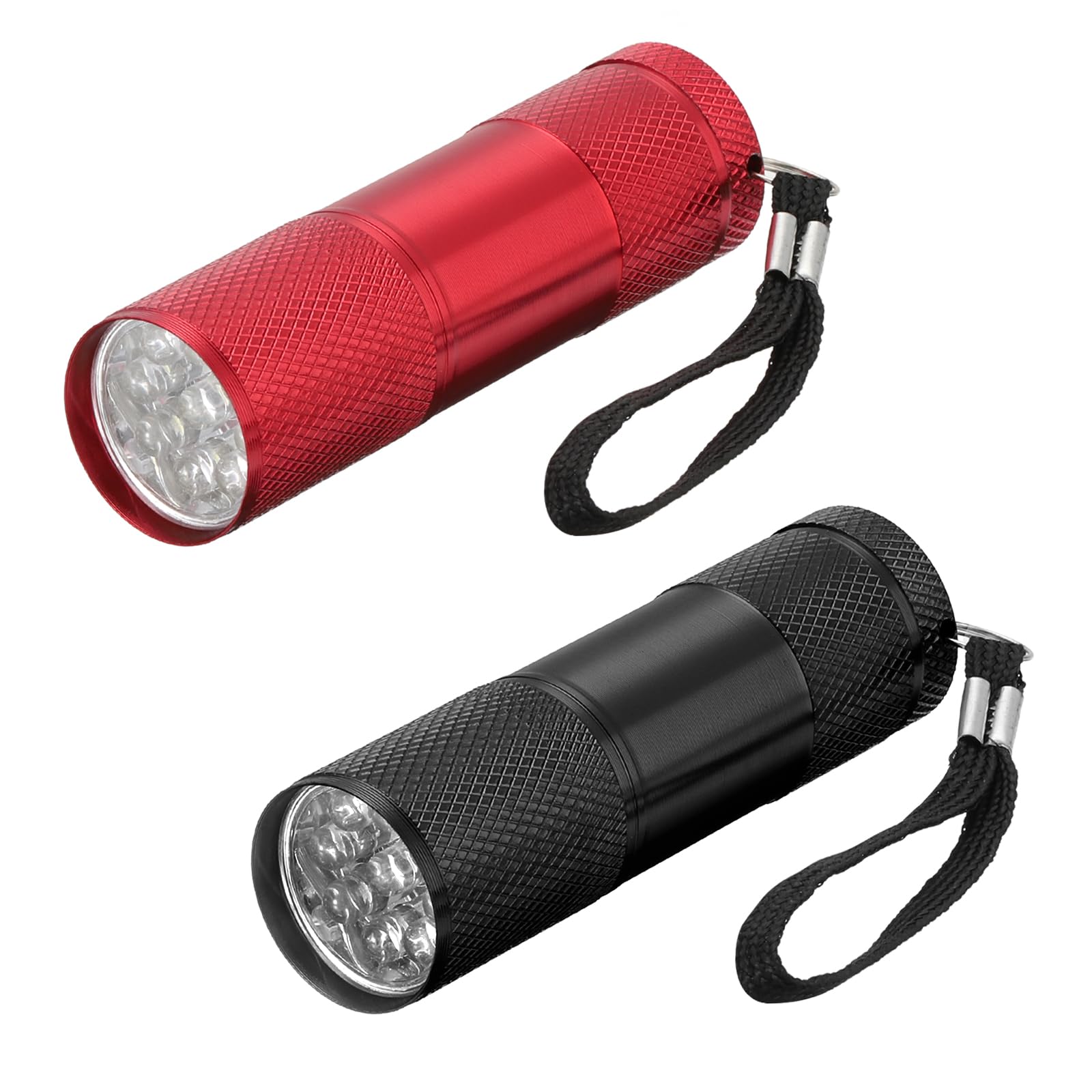 9 LED Mini Flashlights, 2 Pcs Aluminum Pocket Flashlight Torch with Lanyard for Camping, Hiking, Outdoor Emergencies (Black, Red)