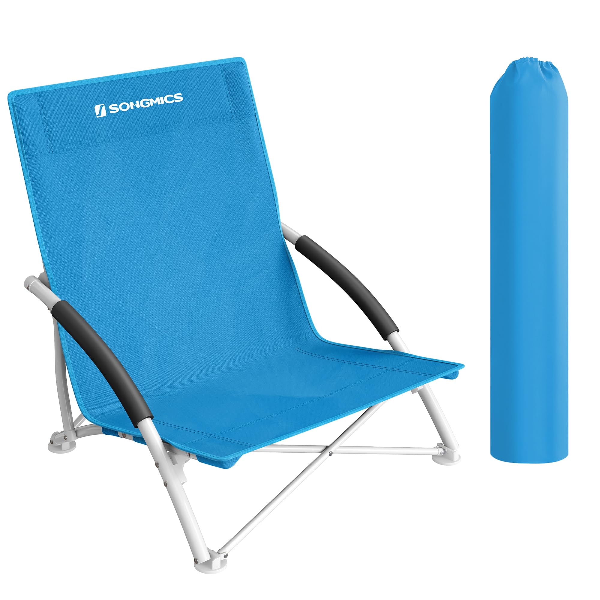 Chaise de plage légère pliable avec dossier haut pour extérieur bleu