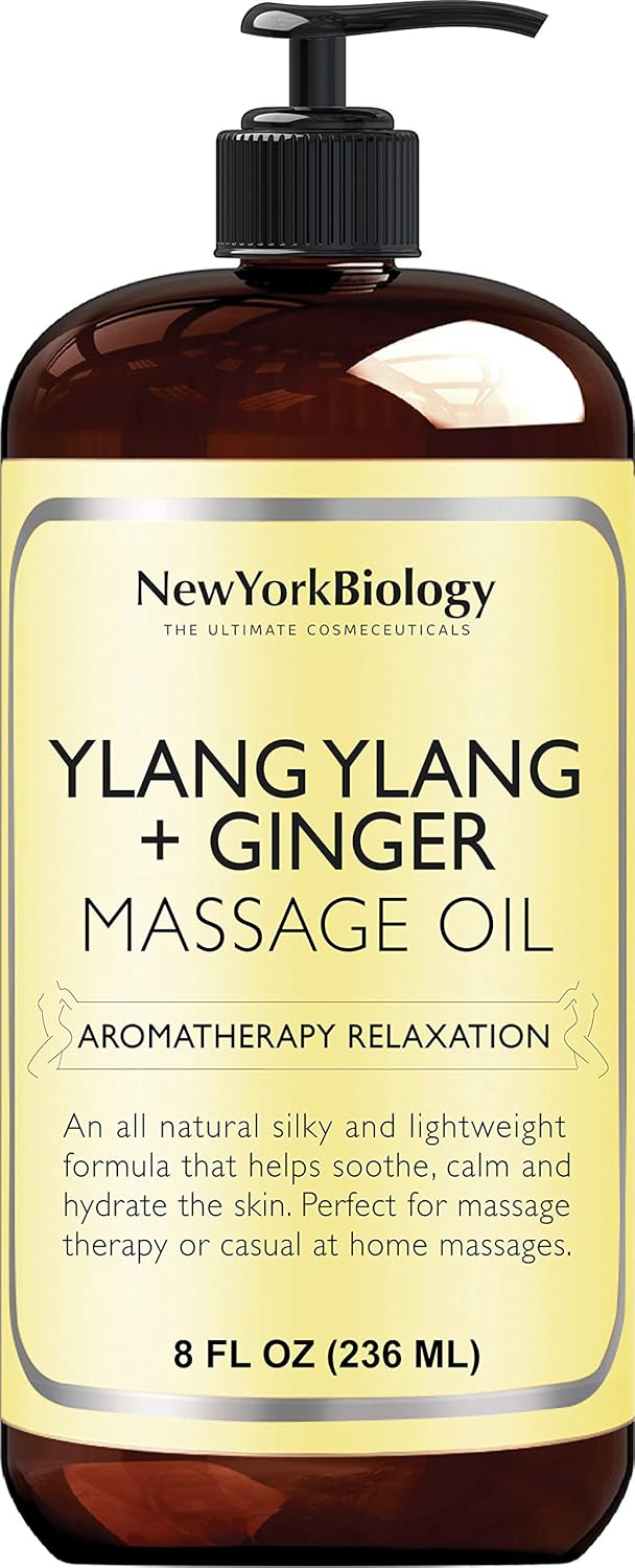 New York Biology Ginger and Ylang Ylang Massage Oil 8 Fl. oz – Made with 100% Natural Oils – Sensual Body Oil for Massage Therapy, Muscle Relaxation and Deep Tissue : Health & Household