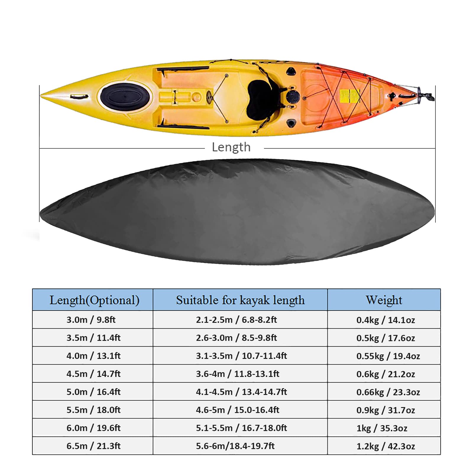 Pokrowiec do przechowywania kajaka, Pokrowiec na kajak wielokolorowy, wiele rozmiarów(Black,Fit 2.1m to 2.5m kayak)