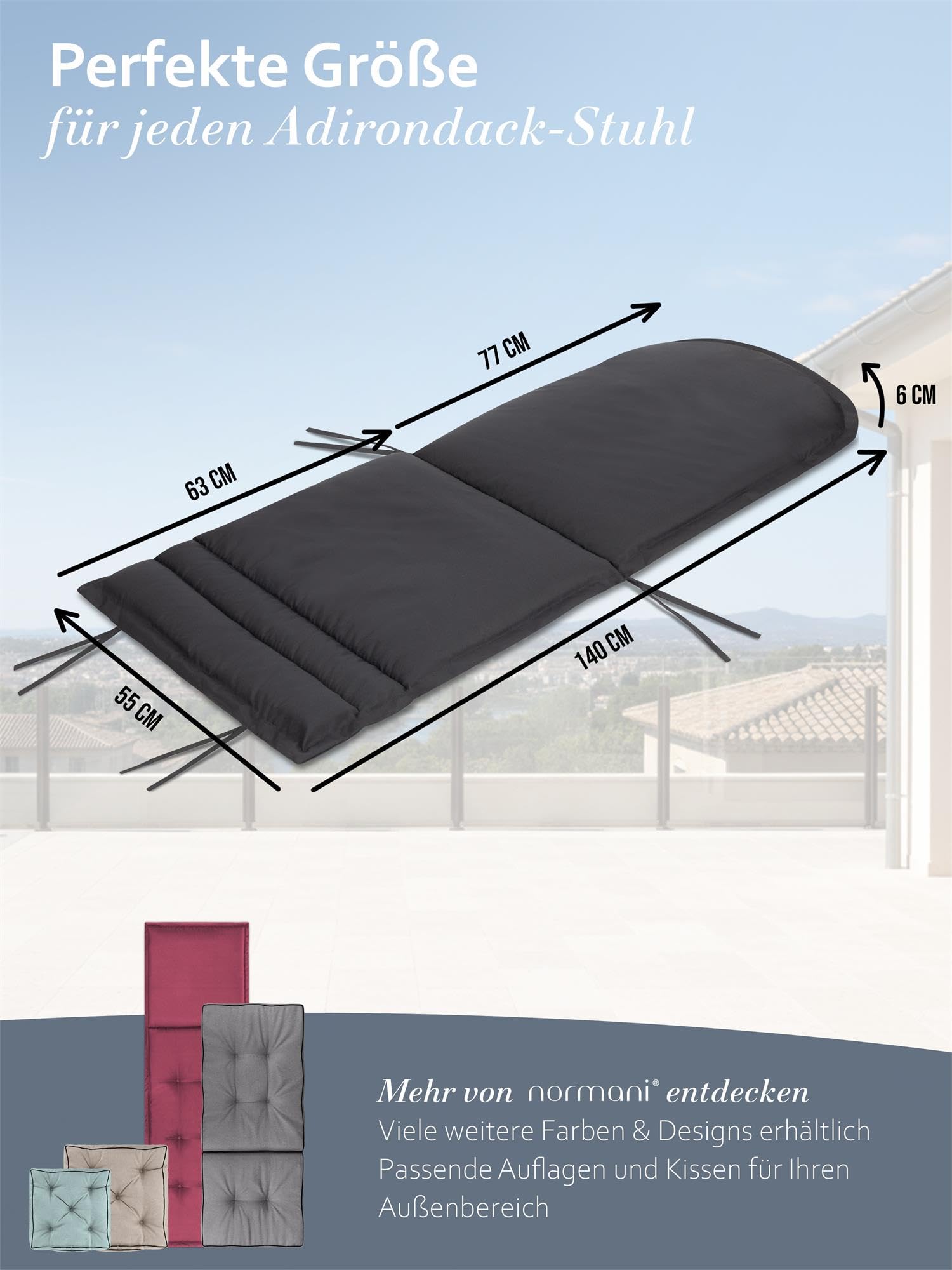 normani 2er-Set Stuhlauflagen Hochlehner - Gartenstuhlauflagen | Sitzpolster | Polsterauflagen für In- und Outdoor 135 x 55 x 6 cm Farbe Anthrazit