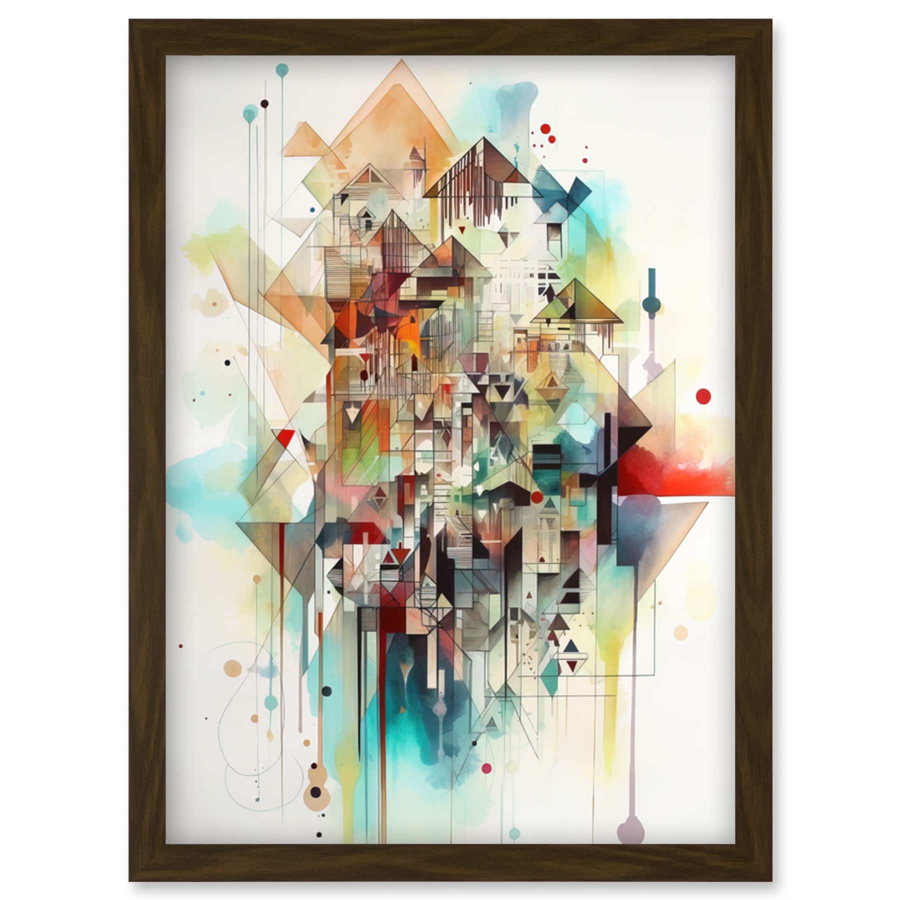 Artery8 Abstract Geometric Fractal Shapes Modern Watercolour Painting Artwork Framed Wall Art Print A4