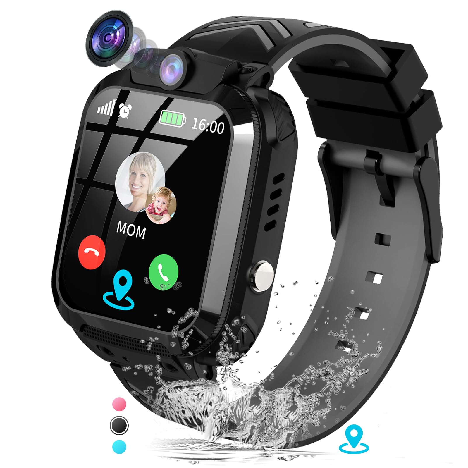 JUBUNRER Reloj Inteligente NiƱo Reloj para NiƱos con GPS y Llamadas SOS HD Foto Despertador Juego Modo de Clase IP68 Resistente Al Agua Smartwatch NiƱos Regalos CumpleaƱos 3-12 AƱos NiƱos NiƱa