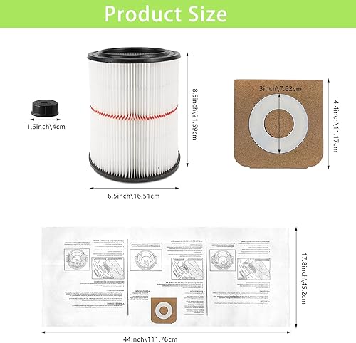 Miniatura 2 de MZY LLC 1 paquete de filtro 17816 para filtro de cartucho de aspiradora de taller Craftsman Reemplazo con 2 paquetes CMXZVBE38749 Bolsas