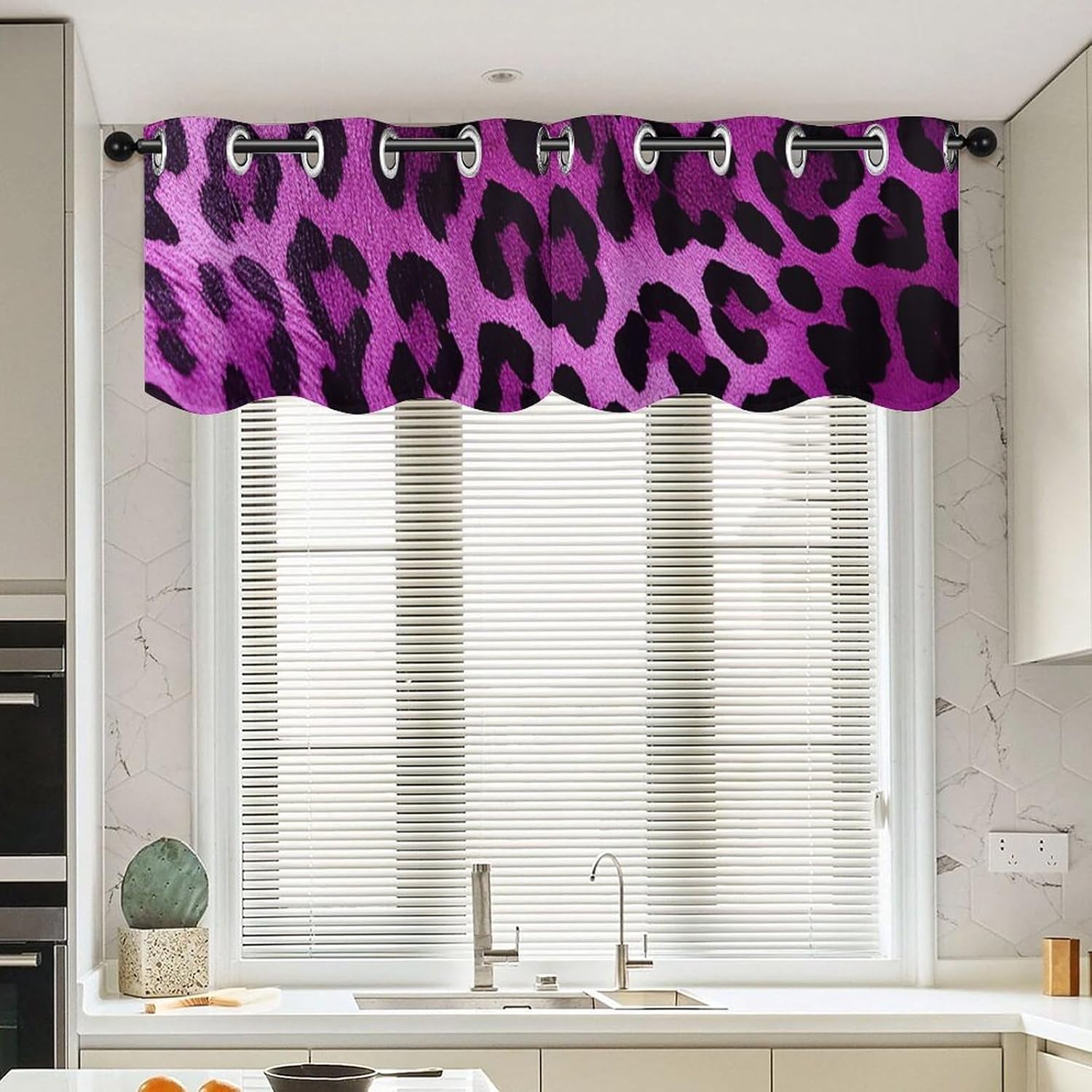 Purple Leopard Valances for Window 2 Panels. Light Filtering Curtains Farmhouse Short Small Valance.Modern Curtains for Windows Living Room Kitchen Over Sink.