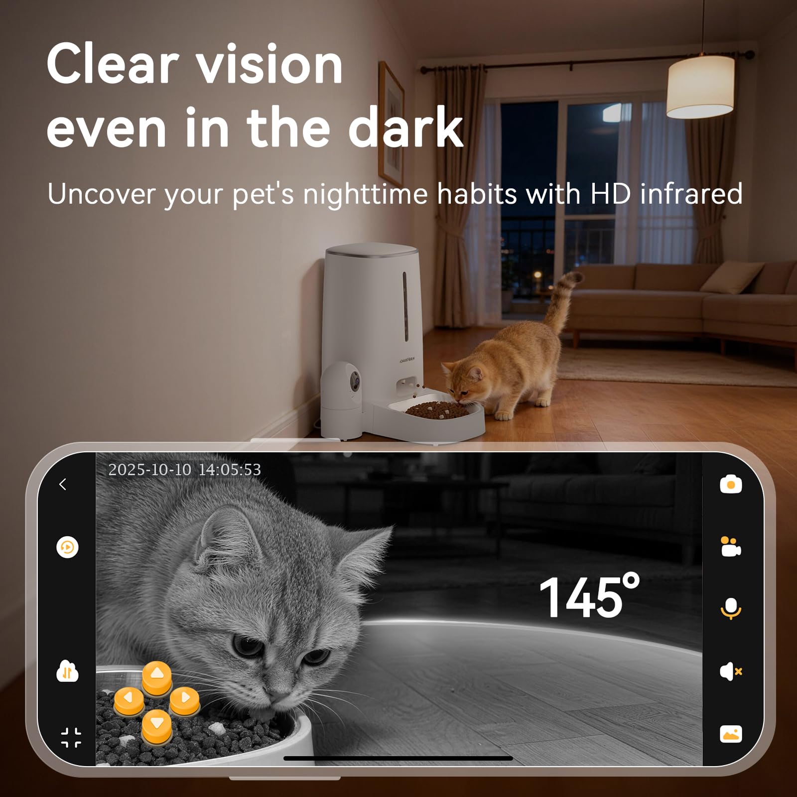 Automatic Cat Dog Feeder with Camera 4L, 2.4G/5G WiFi Smart Pet Food Dispenser with Night Vision, 2-Way Audio, Meat Call and Motion Alert, Stainless Steel Bowl, Dual Power Support, AI Feature - image 3